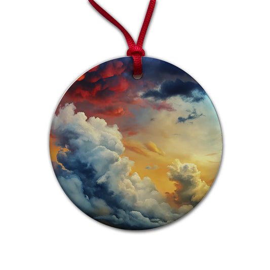 Cloudy Sky Colors Round Ceramic Holiday Christmas Tree Ornament