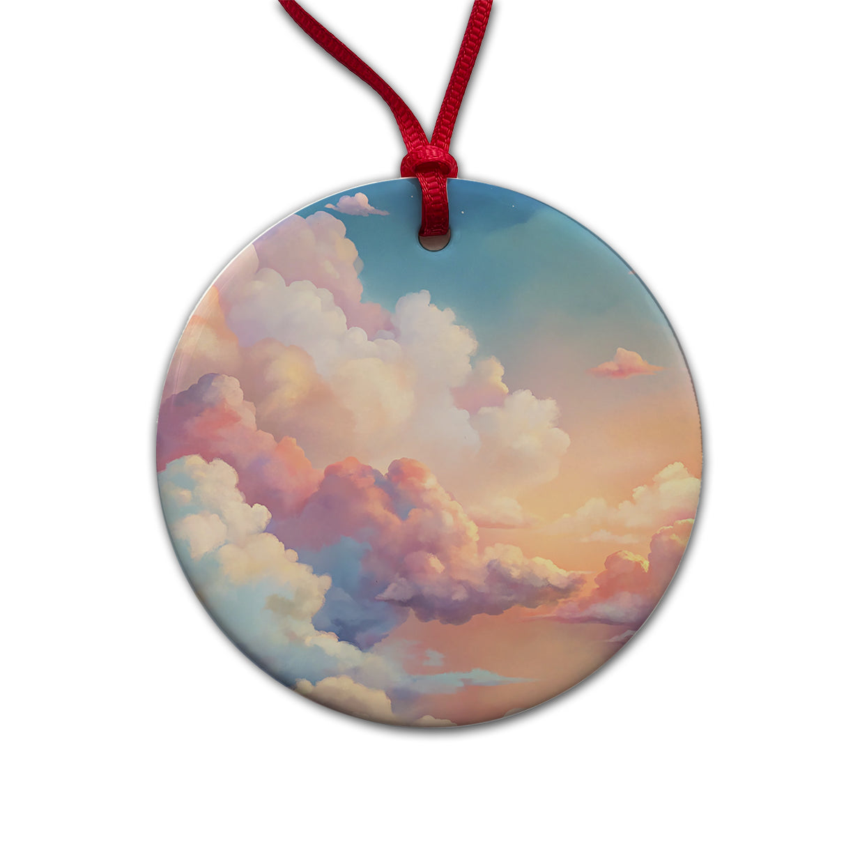 Cloudy Sky Pastel Colors Round Ceramic Holiday Christmas Tree Ornament