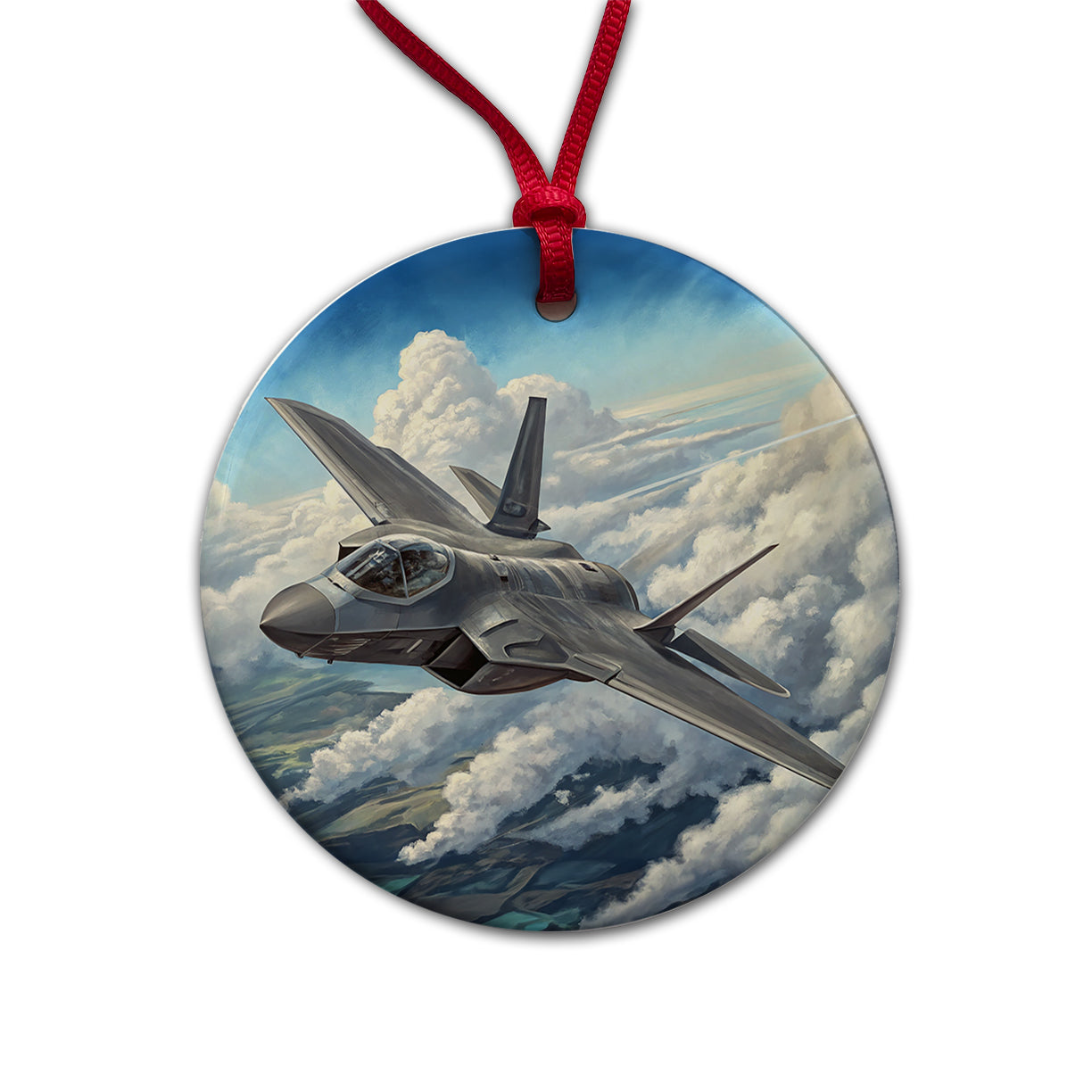 F-35 Lightning II Plane in Flight US Air Force Navy Marines Round Ceramic Holiday Christmas Tree Ornament