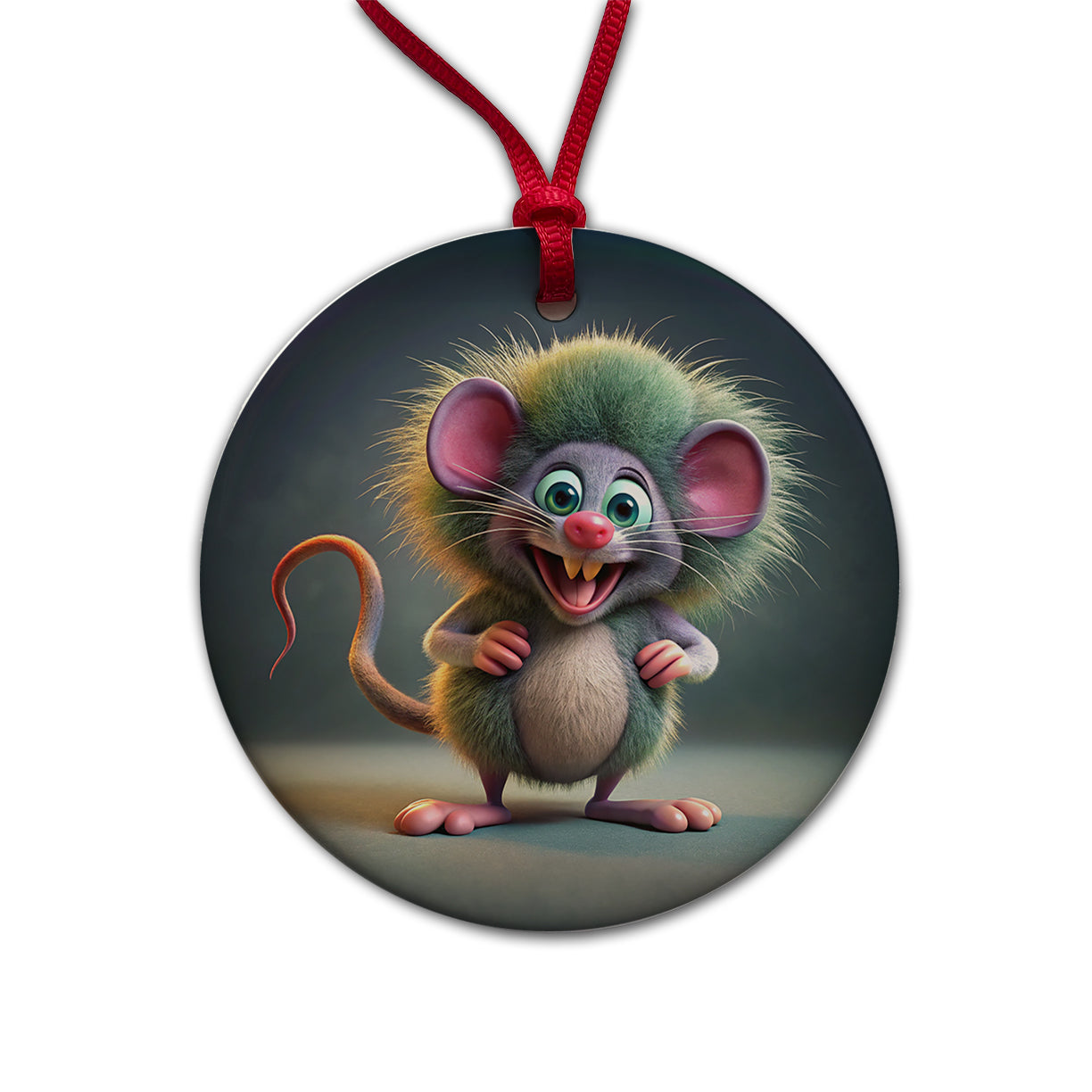 Funny Funky Crazy Mouse Round Ceramic Holiday Christmas Tree Ornament