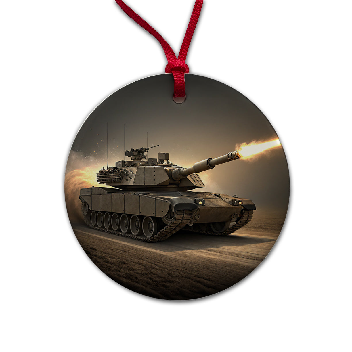 M1 Abrams Tank Firing Main Weapon Round Ceramic Holiday Christmas Tree Ornament