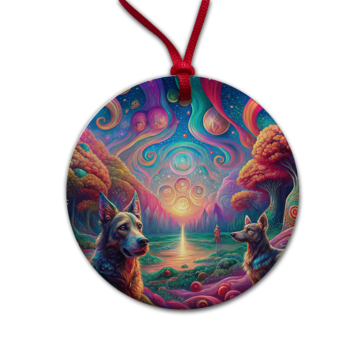 Psychedelic Dogs Vibrant Colors Round Ceramic Holiday Christmas Tree Ornament