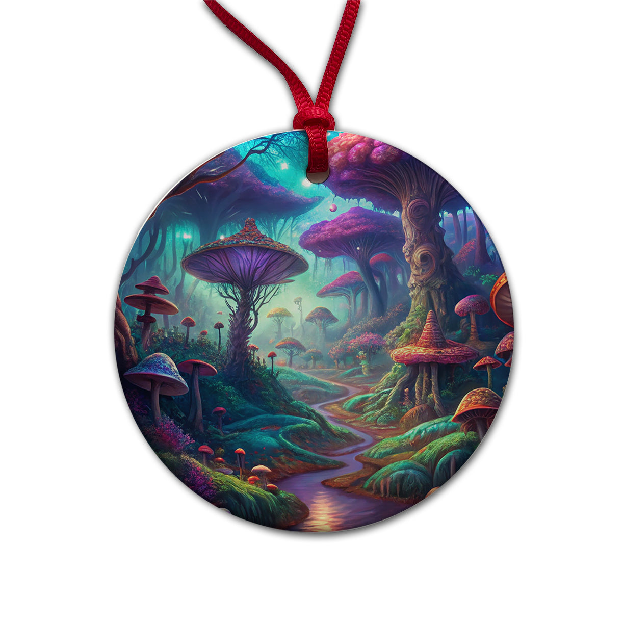 Psychedelic Fantasy Forest Vibrant Colors Round Ceramic Holiday Christmas Tree Ornament