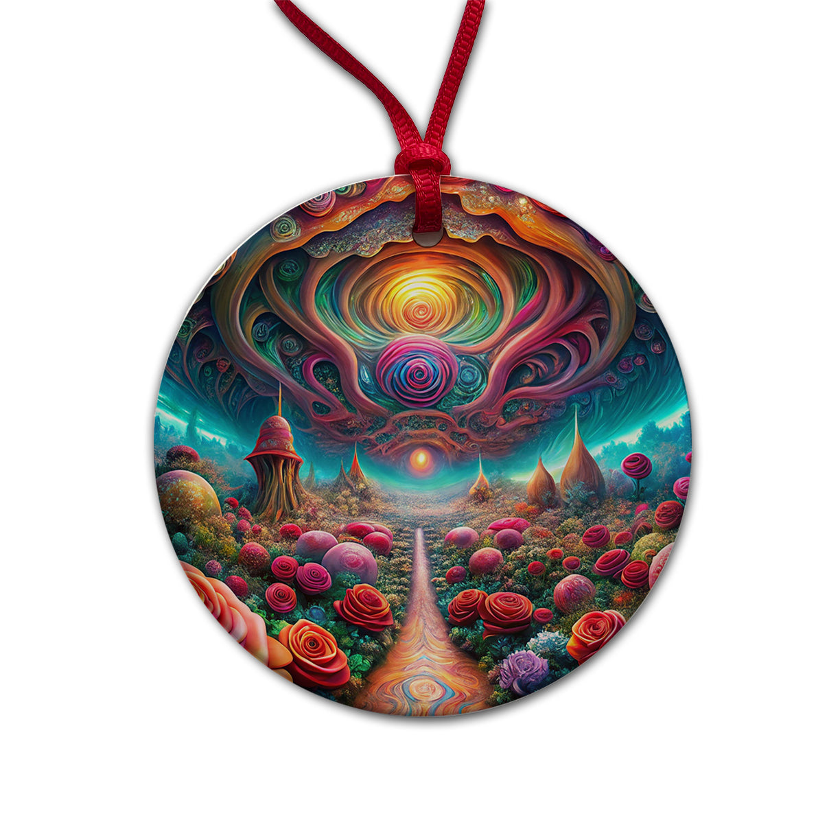 Psychedelic Lots of Roses Vibrant Colors Round Ceramic Holiday Christmas Tree Ornament
