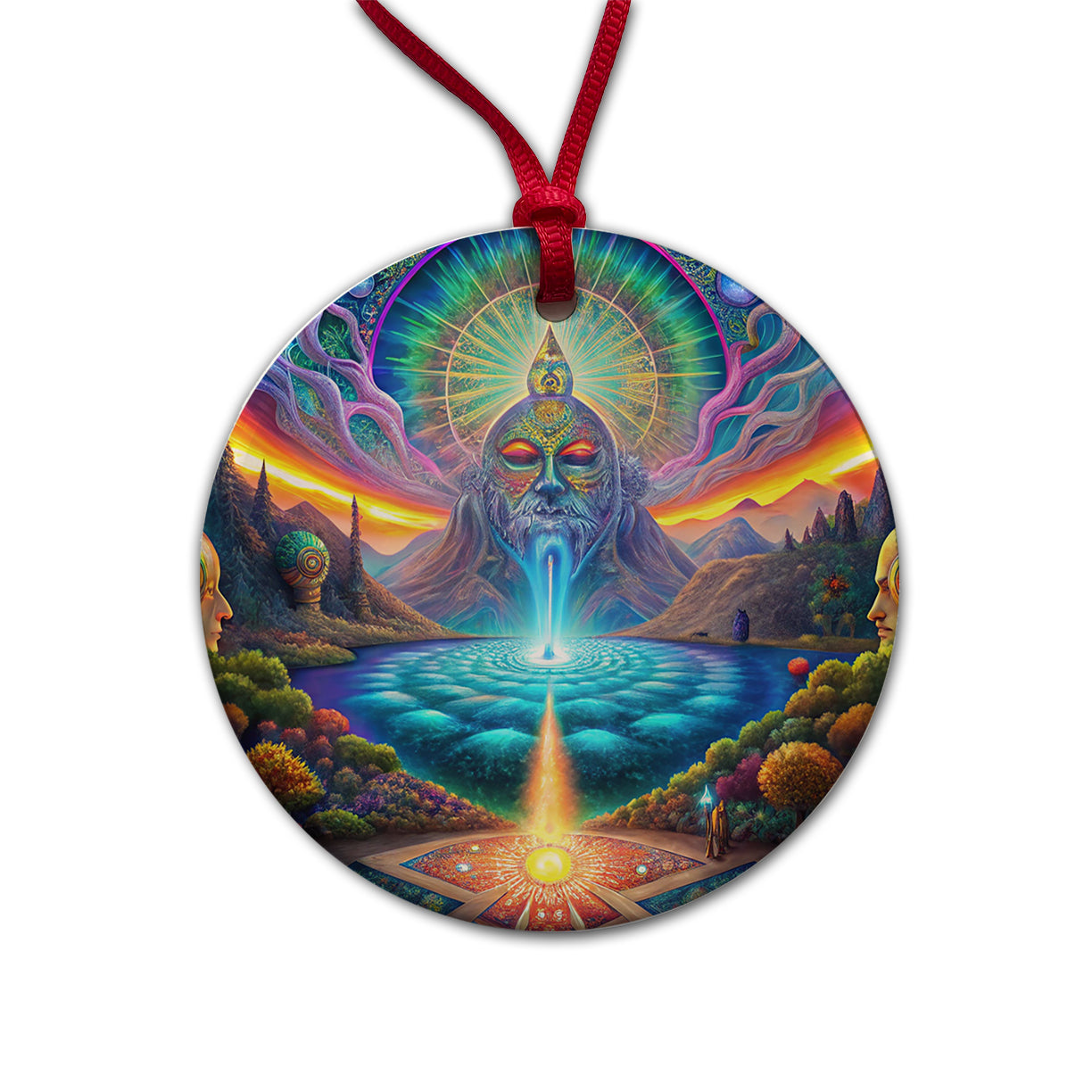 Psychedelic Mysticism Mystical Scene Round Ceramic Holiday Christmas Tree Ornament