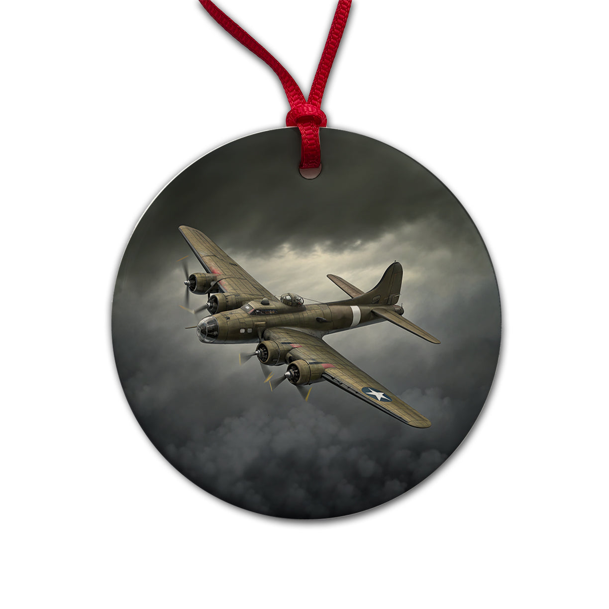 WWII B-17 Flying Fortress Heavy Bomber US Air Force Round Ceramic Holiday Christmas Tree Ornament