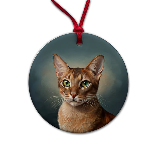 Abyssinian Cat Illustration Round Ceramic Holiday Christmas Tree Ornament