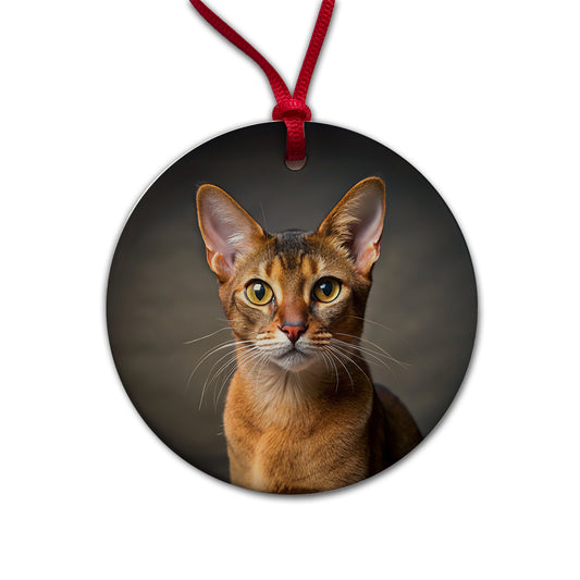 Abyssinian Cat Photo Round Ceramic Holiday Christmas Tree Ornament