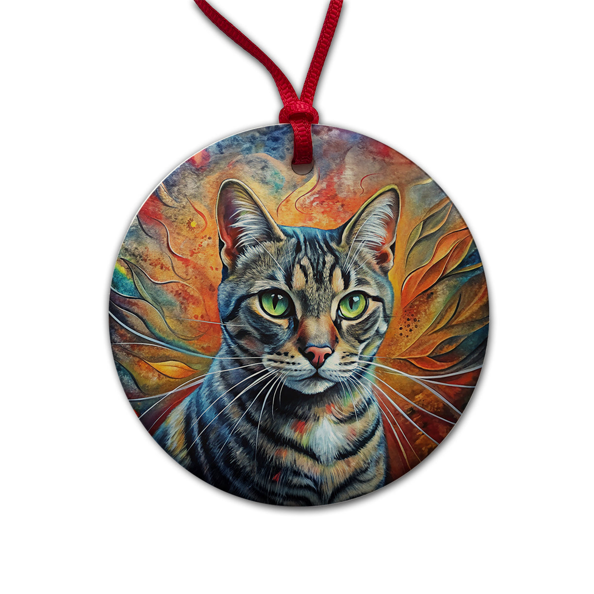 American Shorthair Cat Abstract Art Round Ceramic Holiday Christmas Tree Ornament