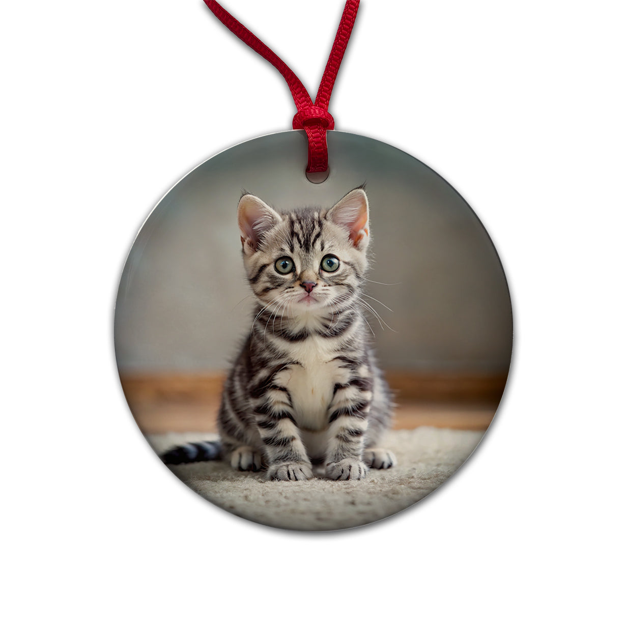 American Shorthair Cat Kitten Photo Round Ceramic Holiday Christmas Tree Ornament