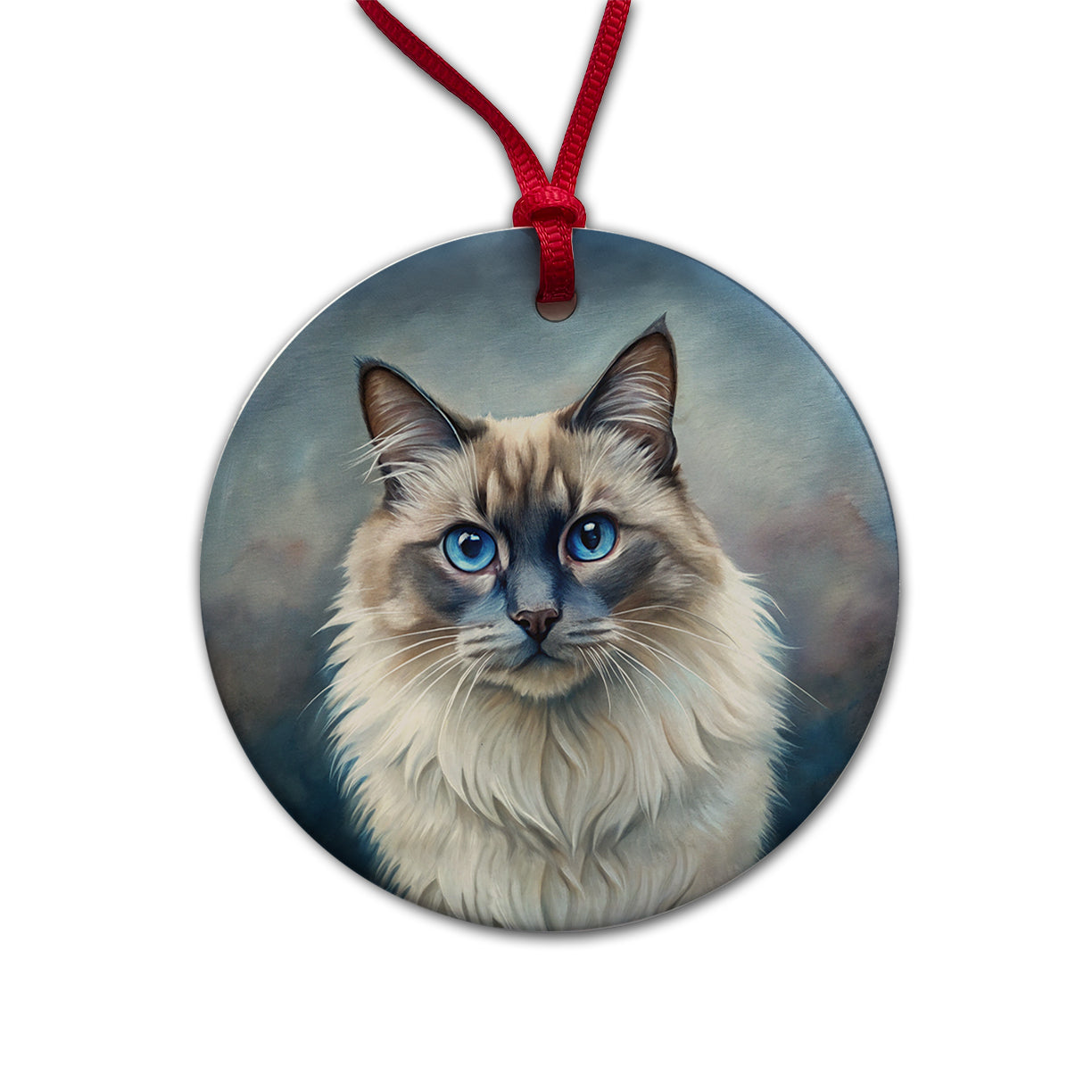Balinese Cat Illustration Round Ceramic Holiday Christmas Tree Ornament