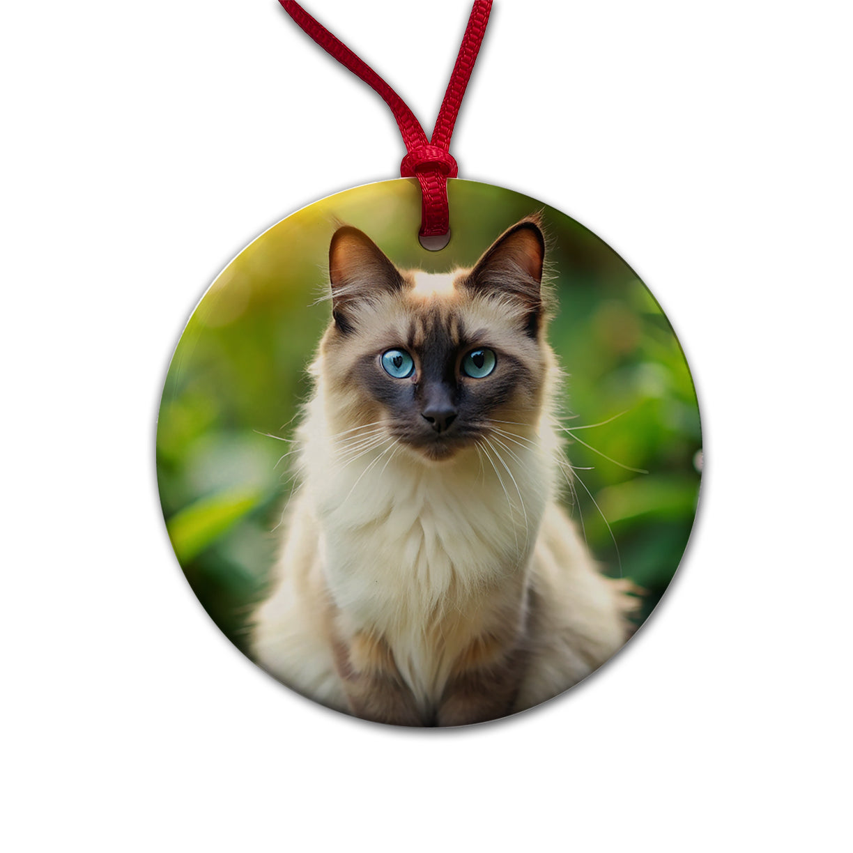 Balinese Cat Photo Round Ceramic Holiday Christmas Tree Ornament