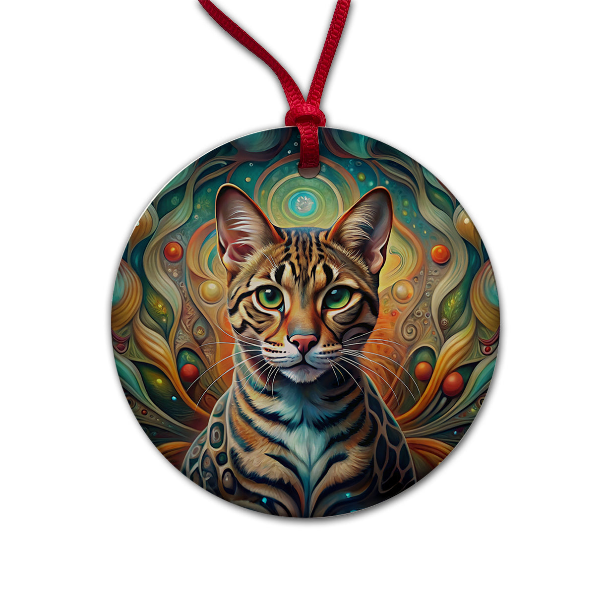 Bengal Cat Abstract Art Round Ceramic Holiday Christmas Tree Ornament