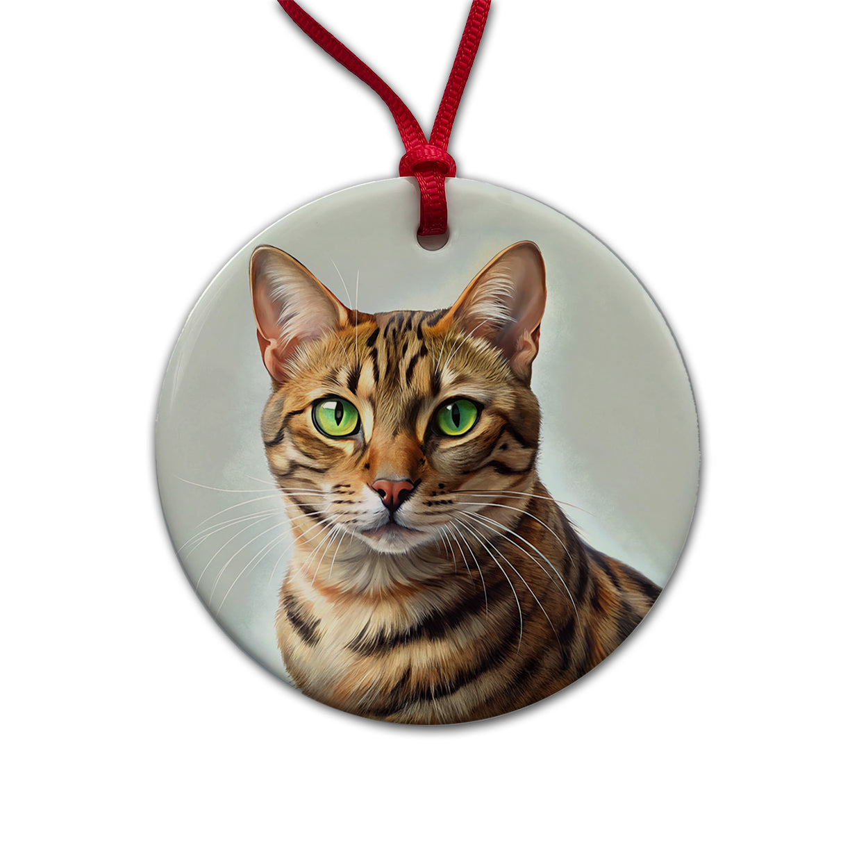Bengal Cat Illustration Round Ceramic Holiday Christmas Tree Ornament