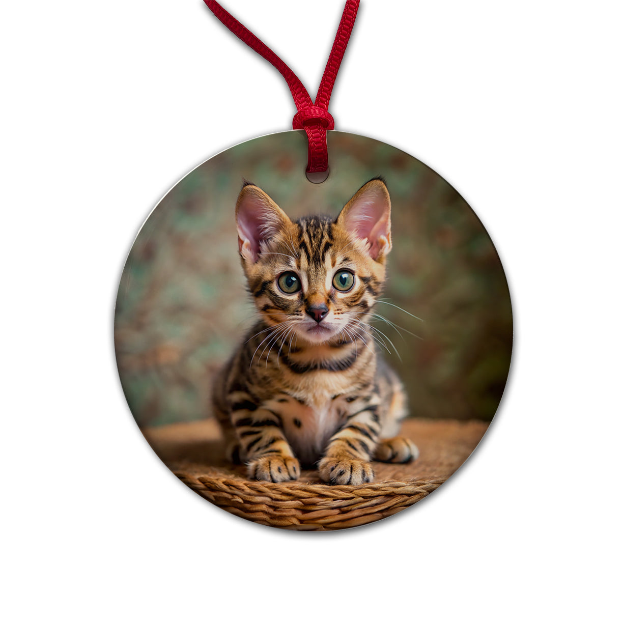 Bengal Cat Kitten Photo Round Ceramic Holiday Christmas Tree Ornament