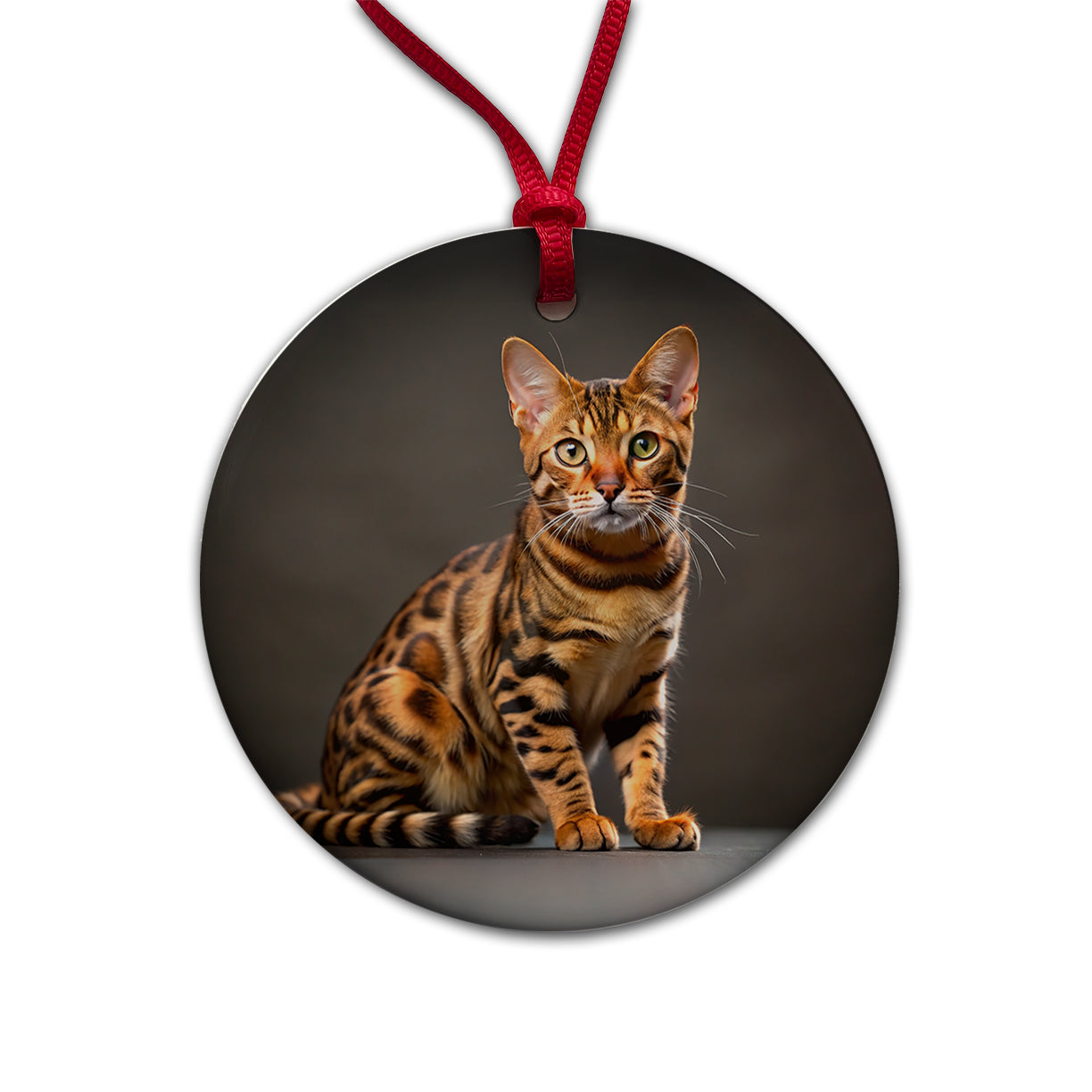 Bengal Cat Photo Round Ceramic Holiday Christmas Tree Ornament