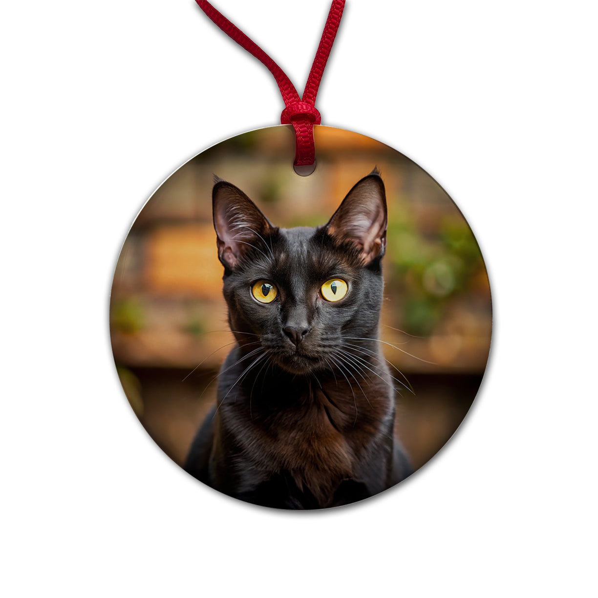 Bombay Black Cat Photo Round Ceramic Holiday Christmas Tree Ornament