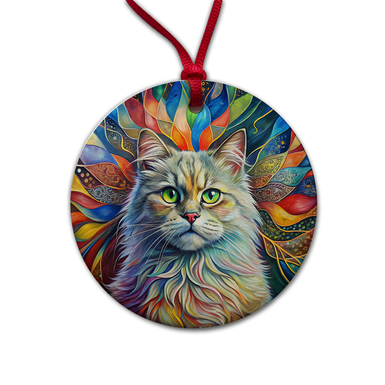 British Longhair Cat Abstract Art Round Ceramic Holiday Christmas Tree Ornament