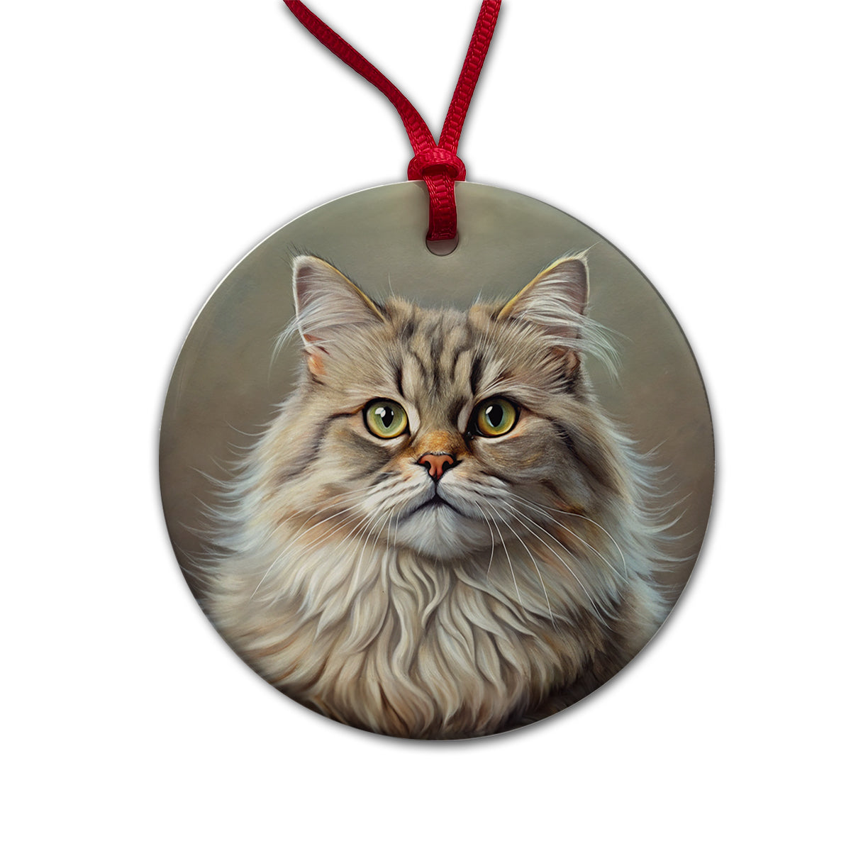 British Longhair Cat Illustration Round Ceramic Holiday Christmas Tree Ornament