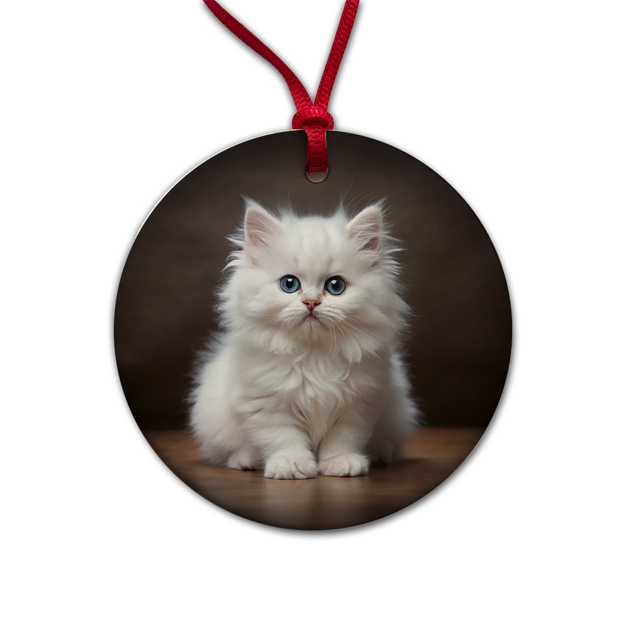 British Longhair White Cat Kitten Photo Round Ceramic Holiday Christmas Tree Ornament