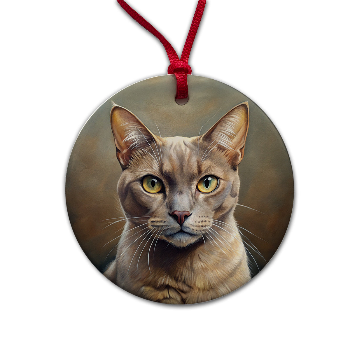 Burmese Cat Illustration Round Ceramic Holiday Christmas Tree Ornament