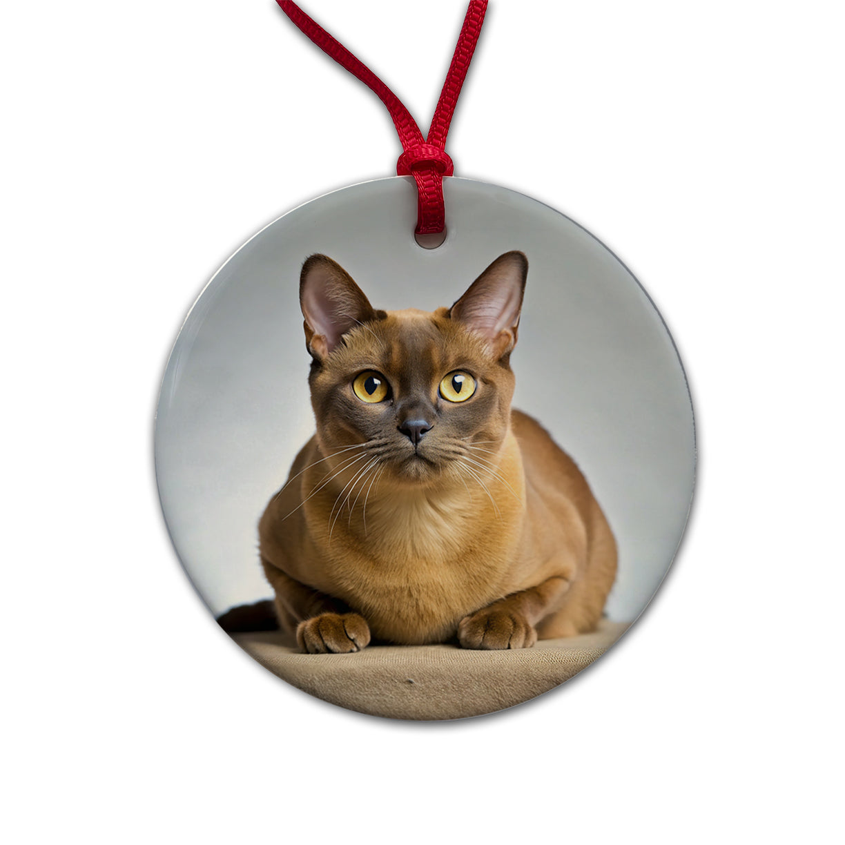 Burmese Cat Photo Round Ceramic Holiday Christmas Tree Ornament