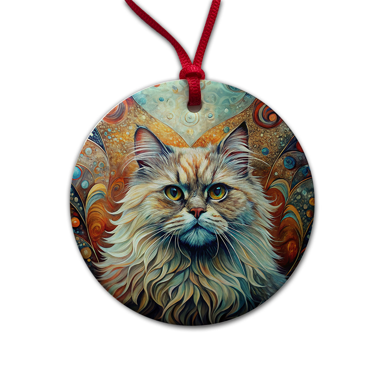 Classic Persian Cat Abstract Art Round Ceramic Holiday Christmas Tree Ornament