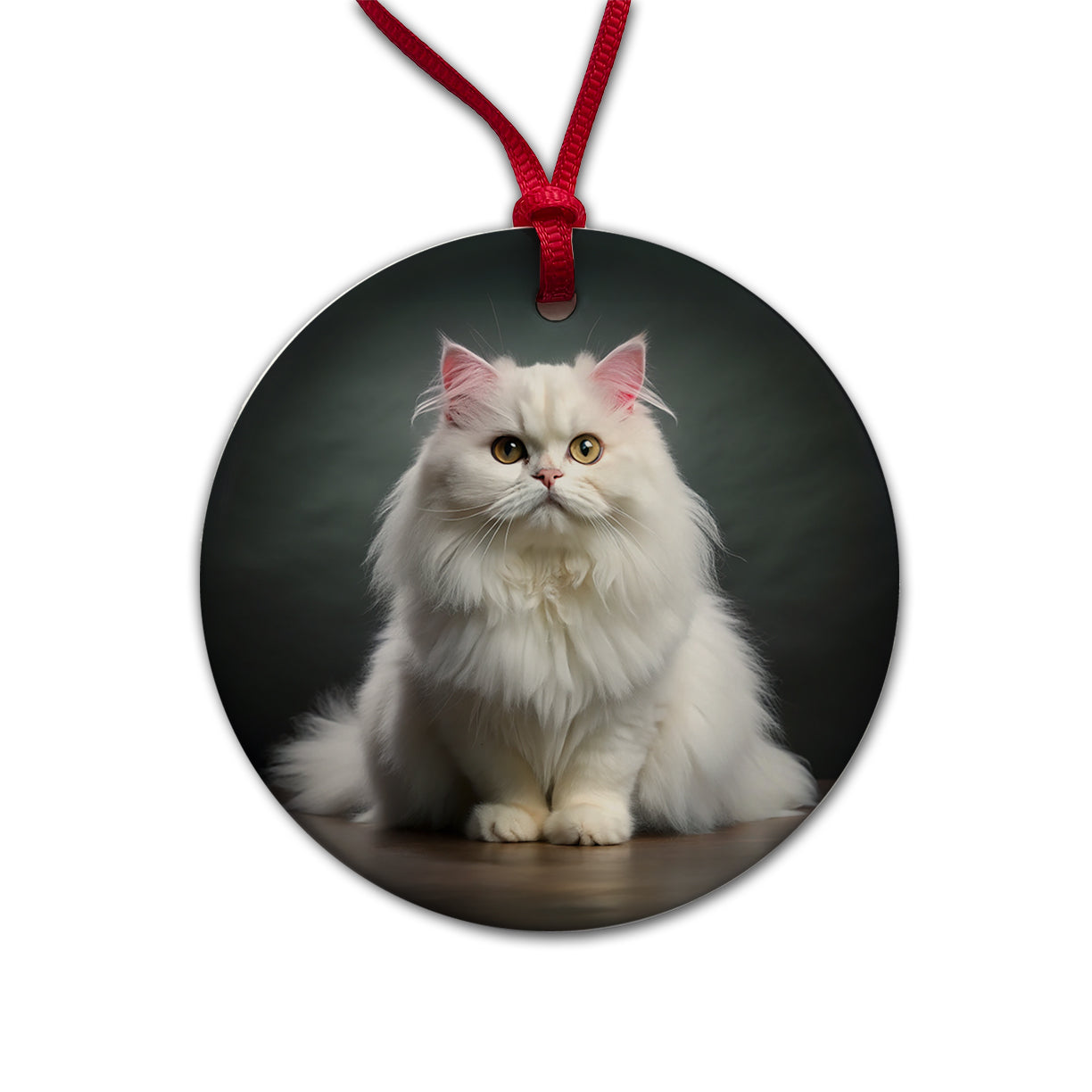 Classic Persian White Cat Photo Round Ceramic Holiday Christmas Tree Ornament