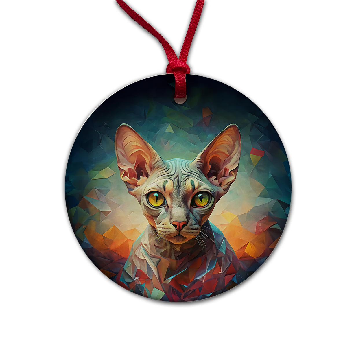 Devon Rex Cat Abstract Art Round Ceramic Holiday Christmas Tree Ornament