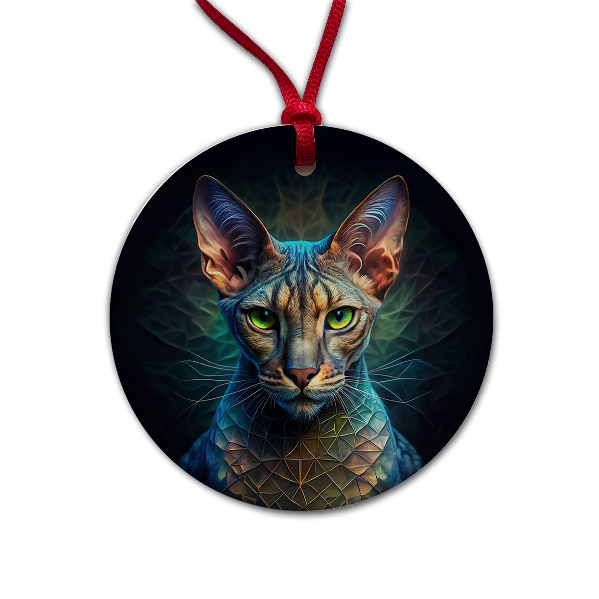 Egyptian Mau Cat Abstract Art Round Ceramic Holiday Christmas Tree Ornament