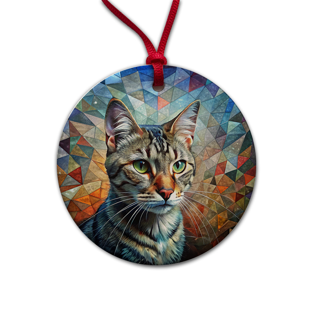 European Shorthair Cat Abstract Art Round Ceramic Holiday Christmas Tree Ornament