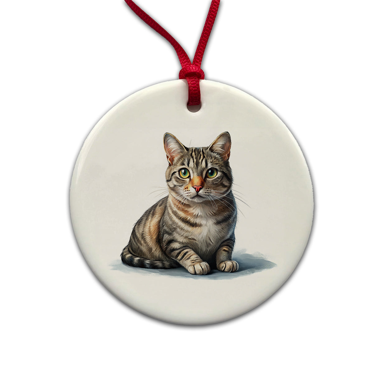 European Shorthair Cat Illustration Round Ceramic Holiday Christmas Tree Ornament