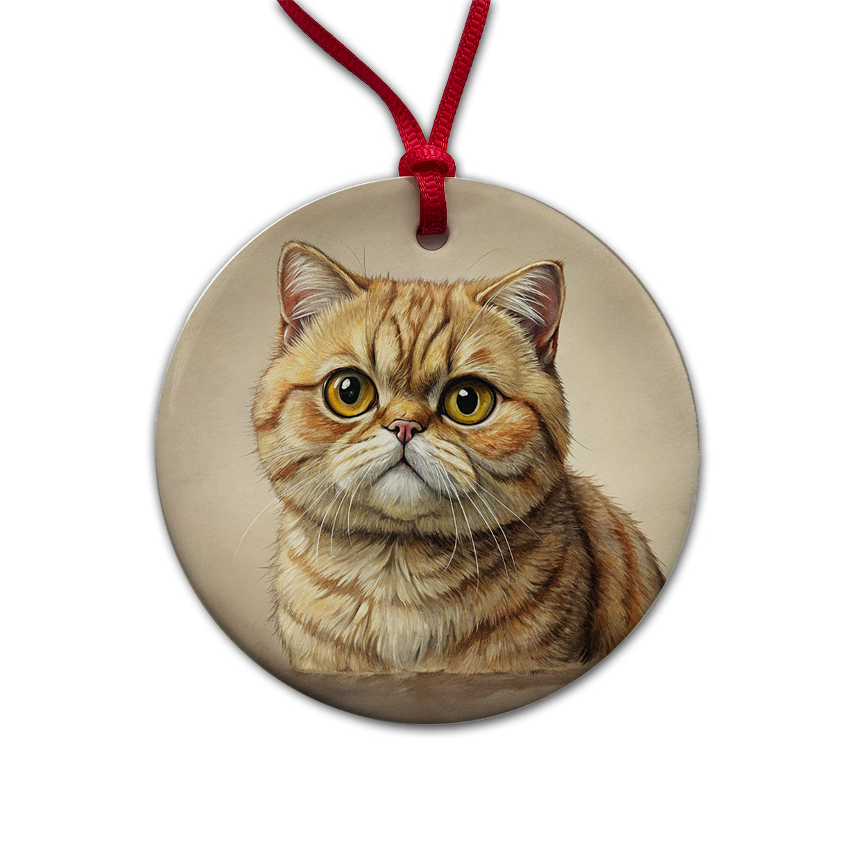 Exotic Shorthair Cat Illustration Round Ceramic Holiday Christmas Tree Ornament