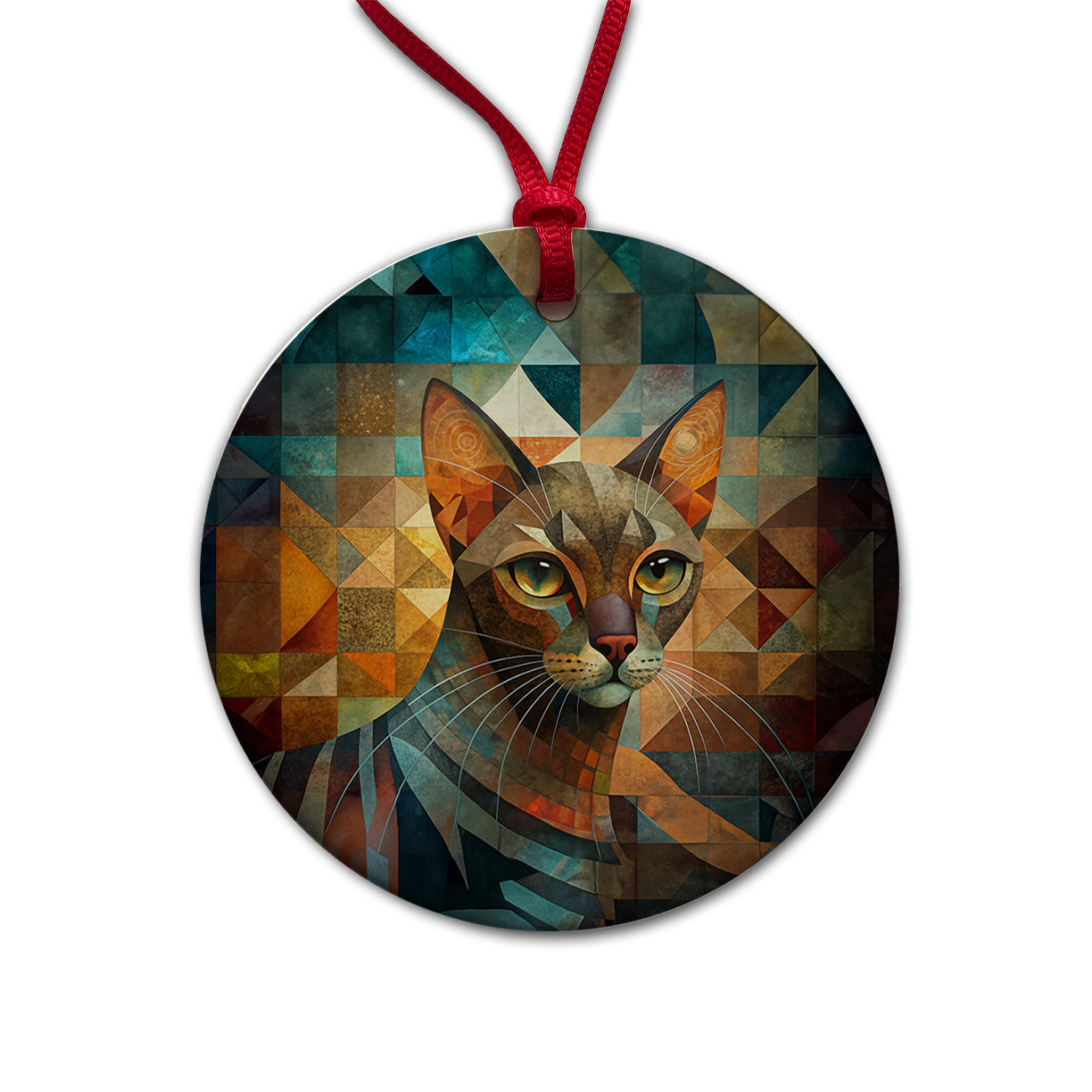 Havana Brown Cat Abstract Art Round Ceramic Holiday Christmas Tree Ornament