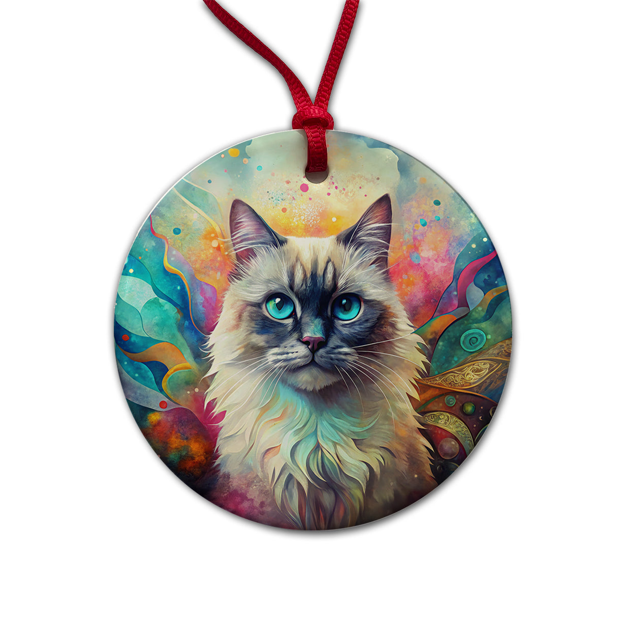 Himalayan Cat Abstract Art Round Ceramic Holiday Christmas Tree Ornament