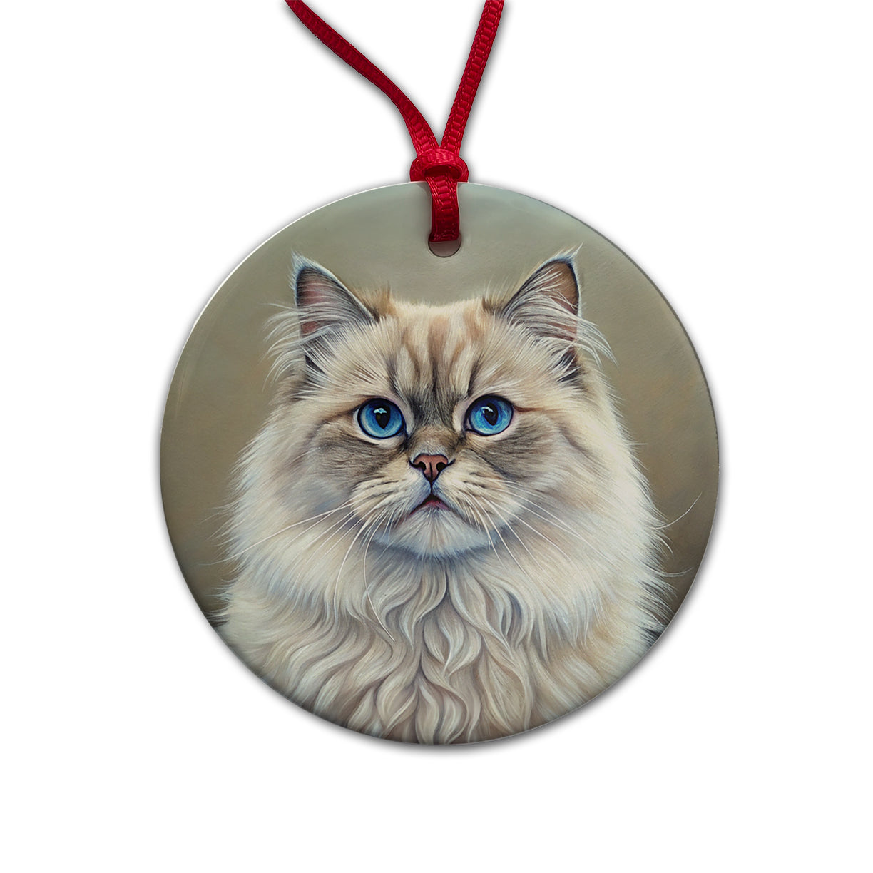 Himalayan Cat Illustration Round Ceramic Holiday Christmas Tree Ornament