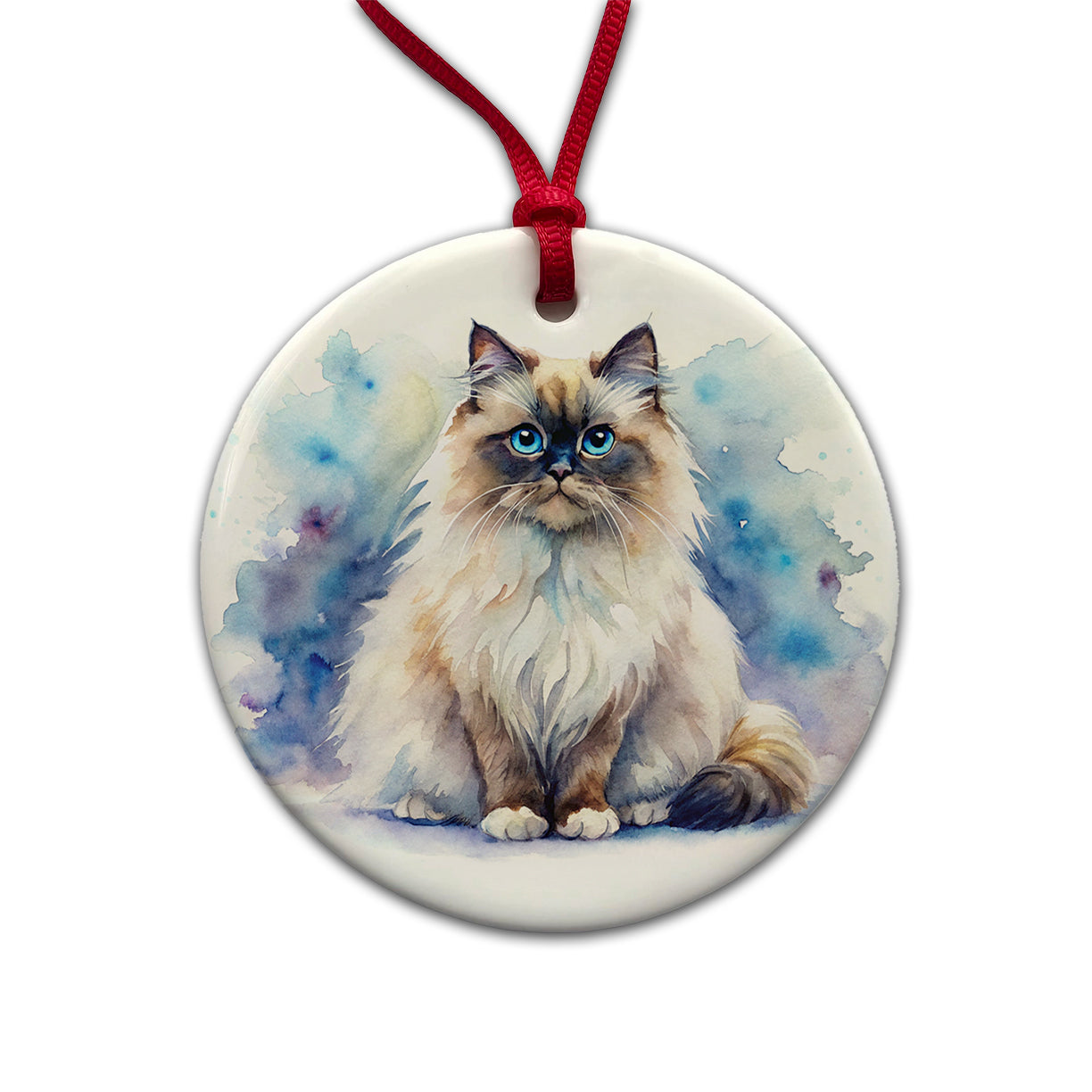 Himalayan Cat Watercolor Style Round Ceramic Holiday Christmas Tree Ornament