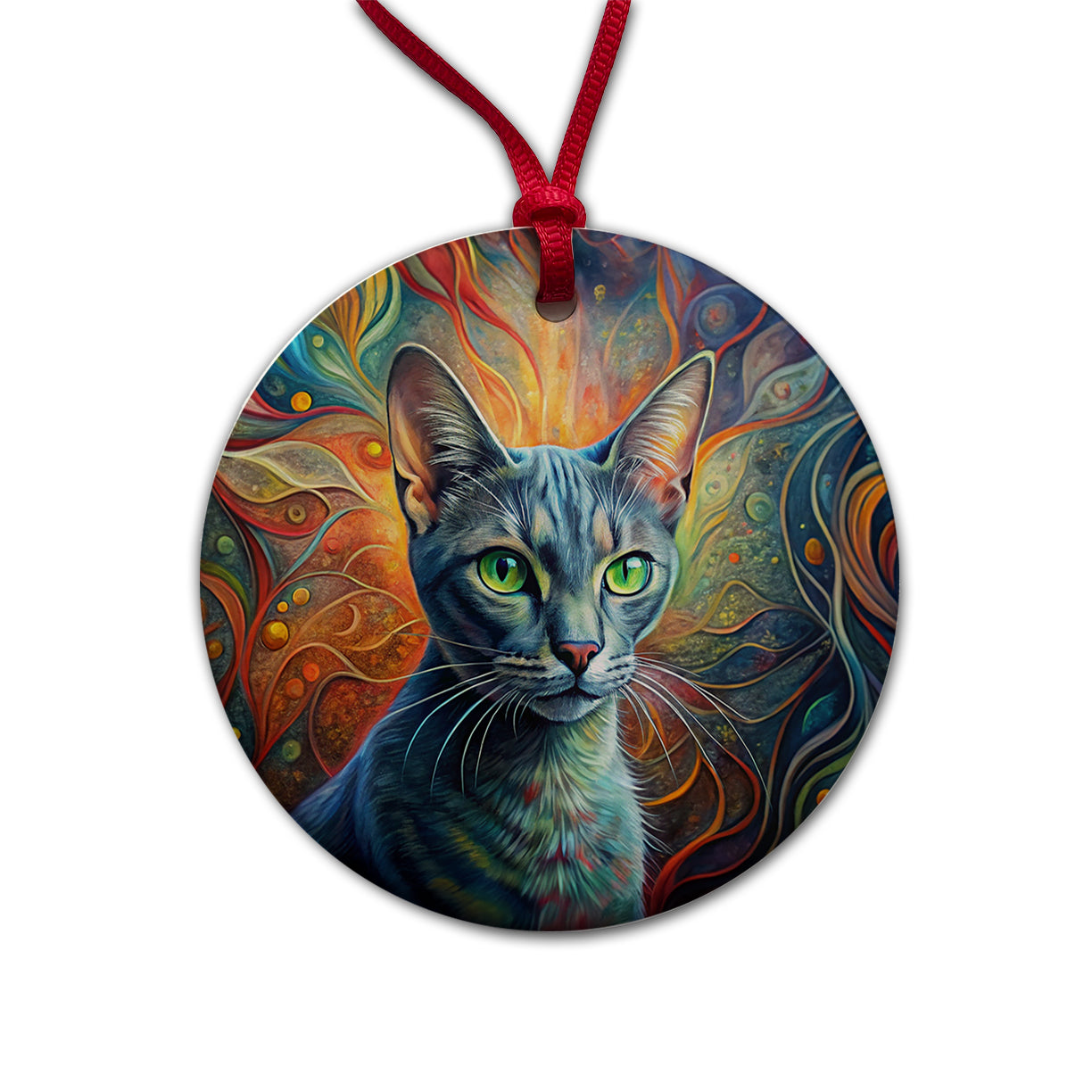Korat Cat Abstract Art Round Ceramic Holiday Christmas Tree Ornament