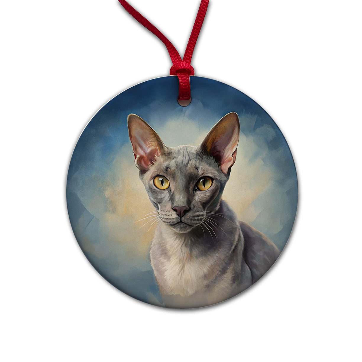 Korat Cat Illustration Round Ceramic Holiday Christmas Tree Ornament