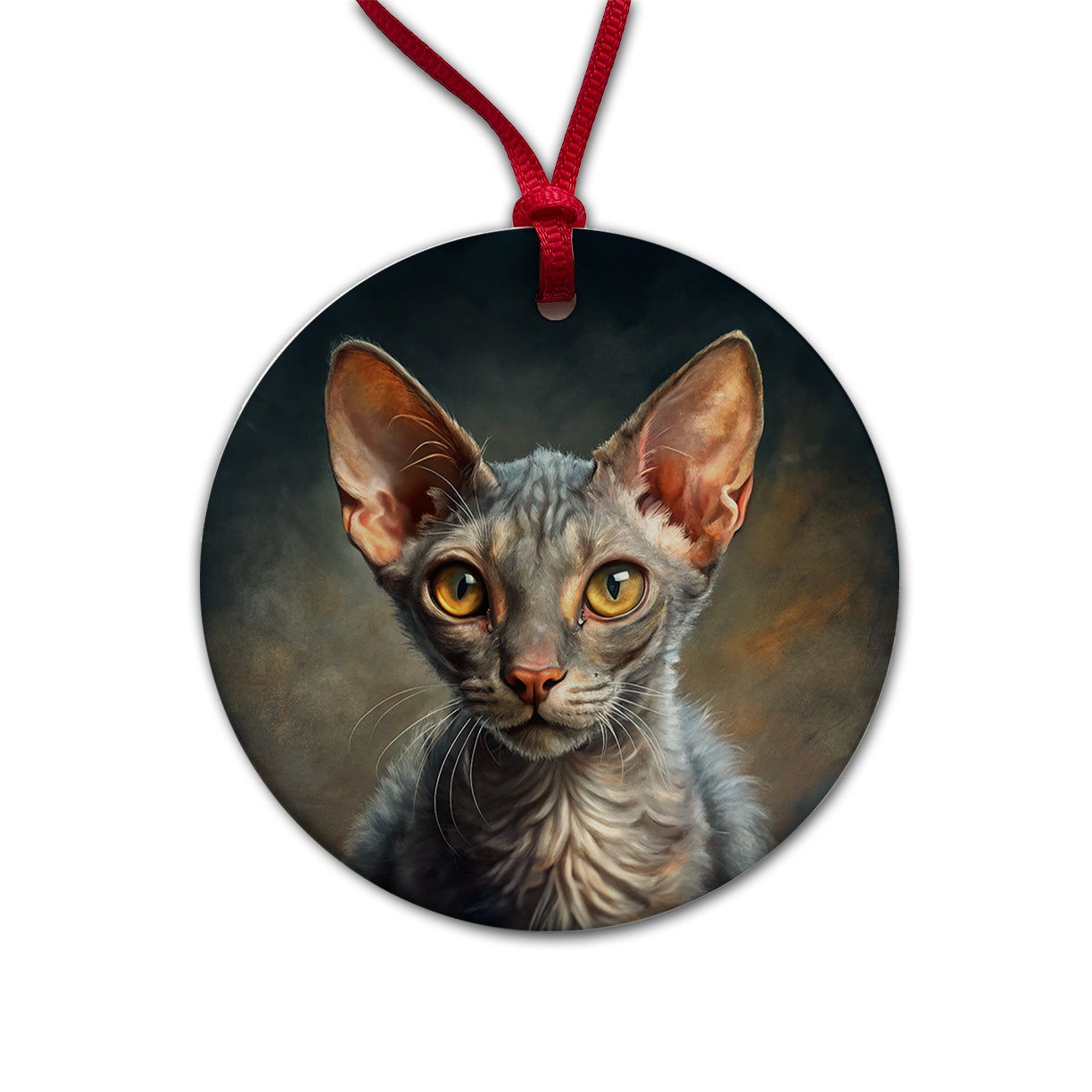 Lykoi Wolf Cat Illustration Round Ceramic Holiday Christmas Tree Ornament