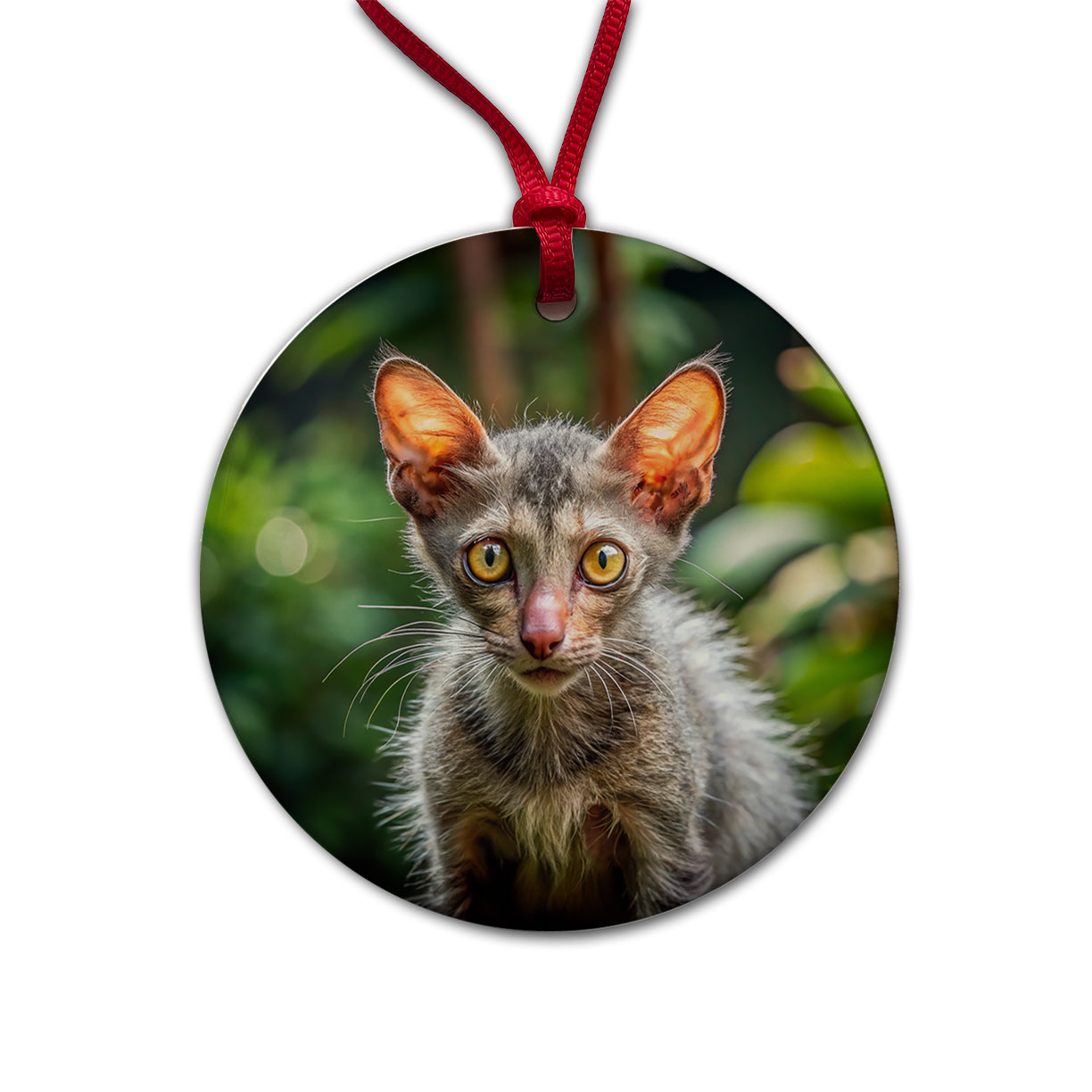 Lykoi Wolf Cat Photo Round Ceramic Holiday Christmas Tree Ornament
