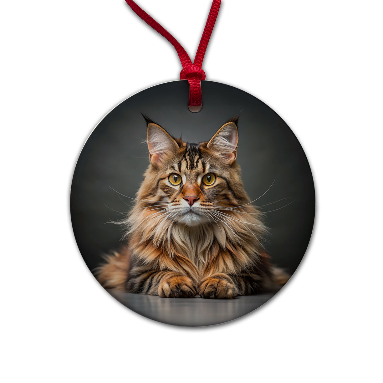 Maine Coon Cat Photo Round Ceramic Holiday Christmas Tree Ornament