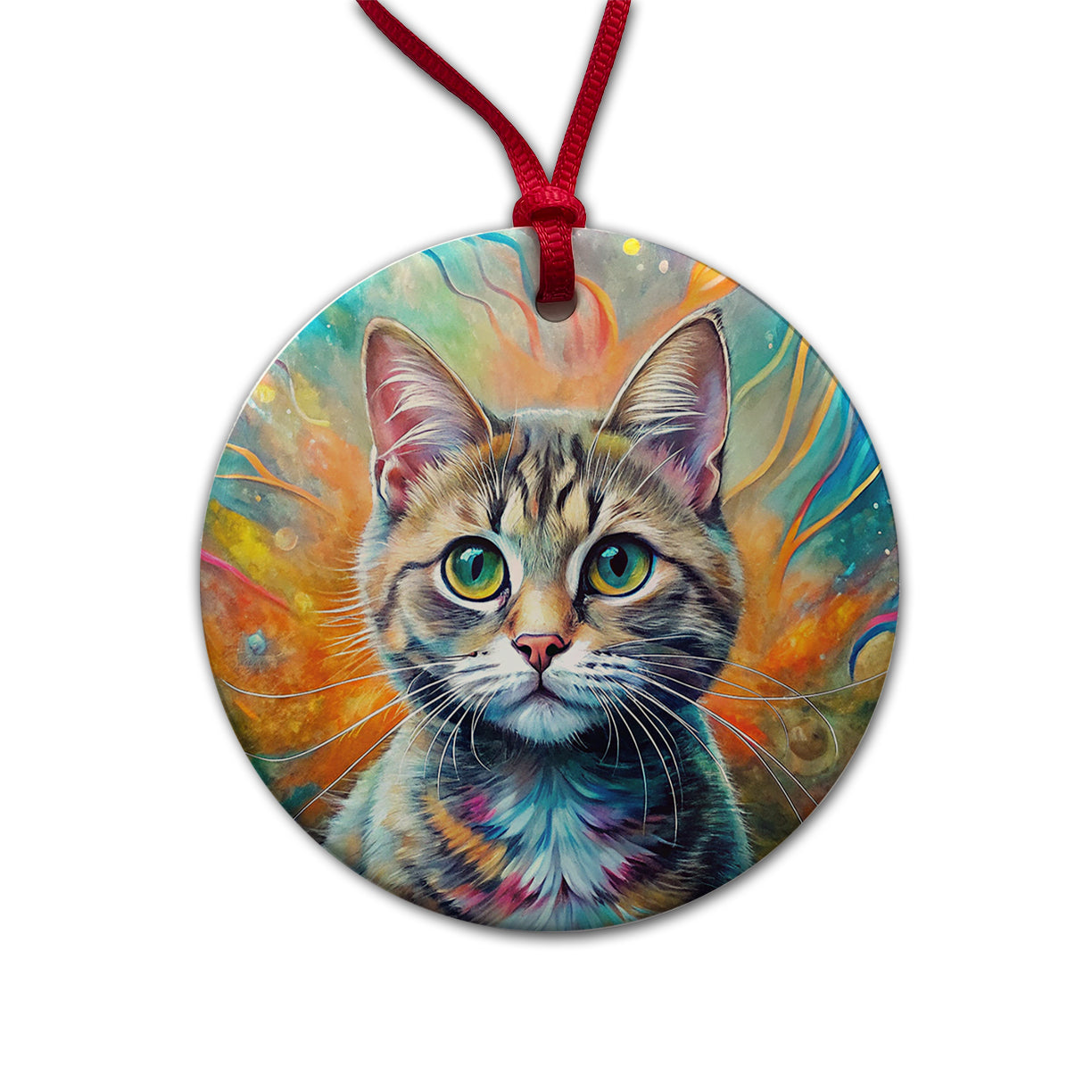 Munchkin Cat Abstract Art Round Ceramic Holiday Christmas Tree Ornament