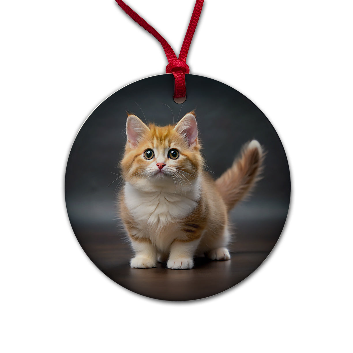 Munchkin Cat Photo Round Ceramic Holiday Christmas Tree Ornament