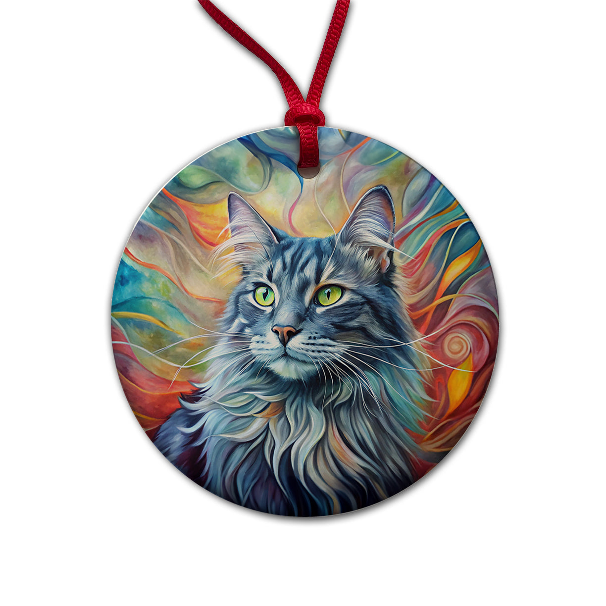 Nebelung Cat Abstract Art Round Ceramic Holiday Christmas Tree Ornament