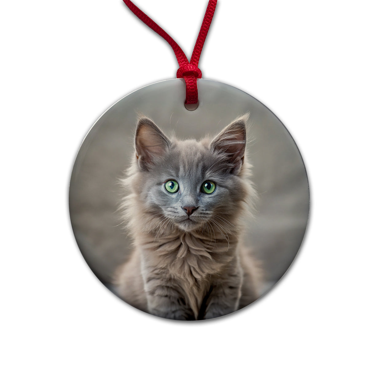 Nebelung Cat Kitten Photo Round Ceramic Holiday Christmas Tree Ornament