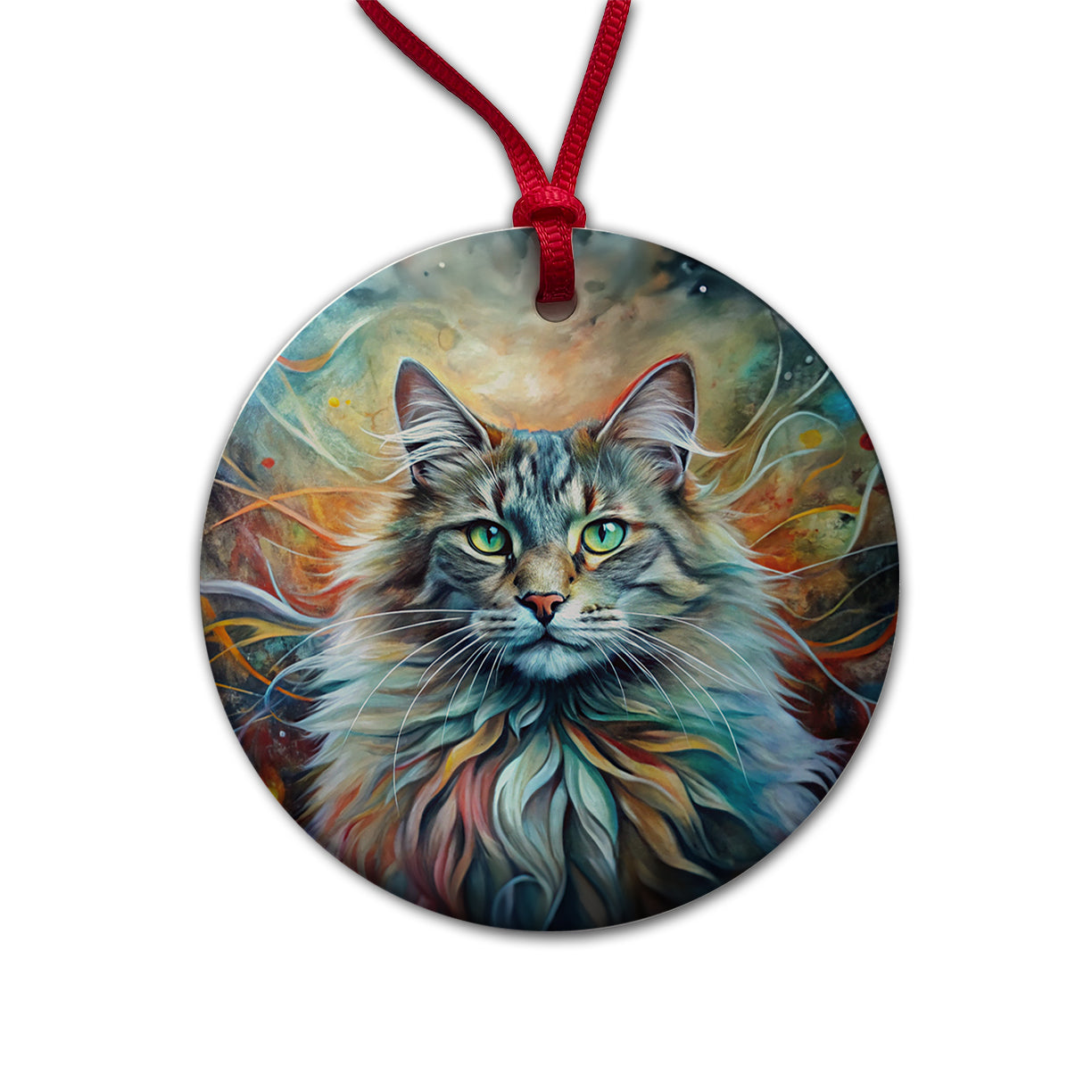 Norwegian Forest Cat Abstract Art Round Ceramic Holiday Christmas Tree Ornament
