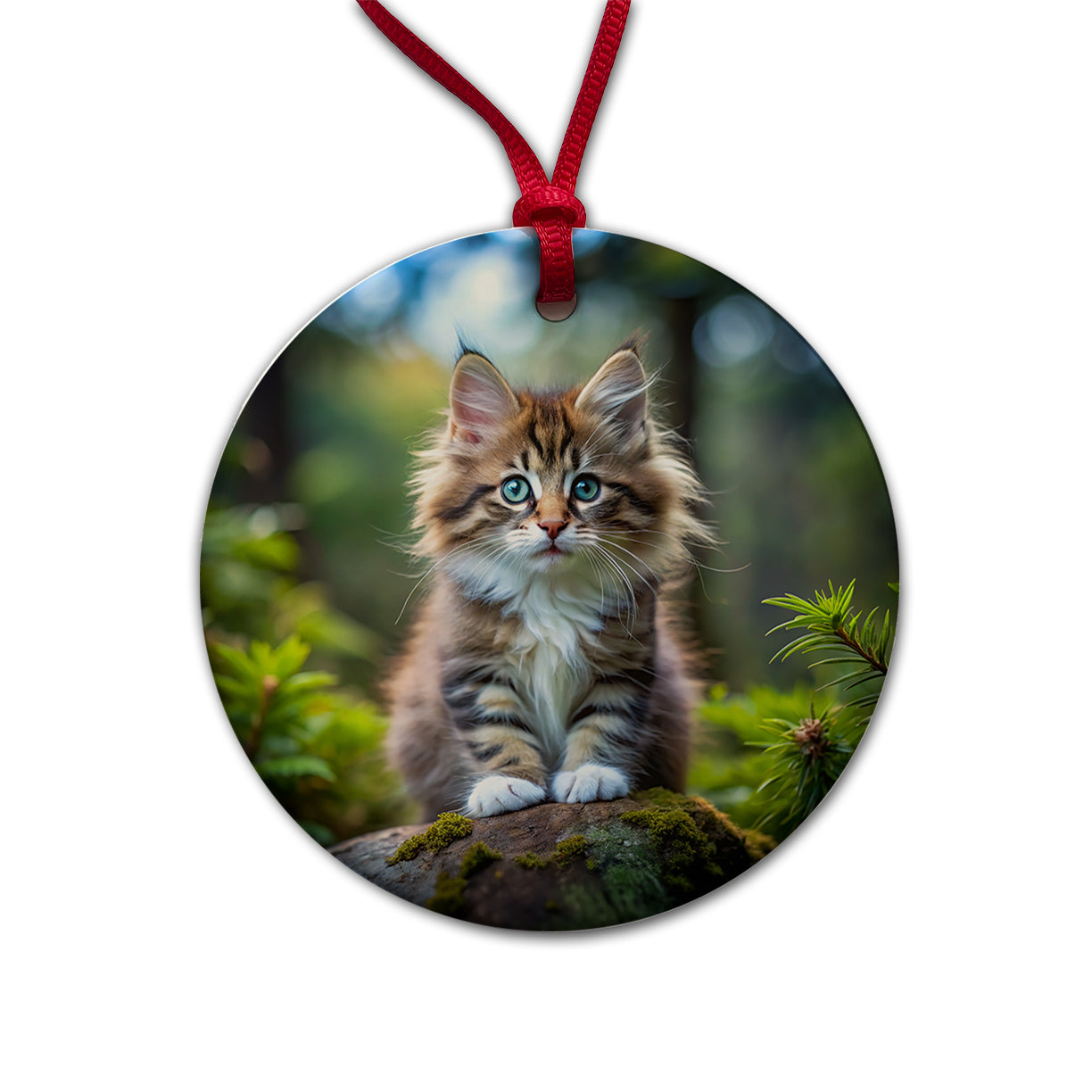 Norwegian Forest Cat Kitten Photo Round Ceramic Holiday Christmas Tree Ornament