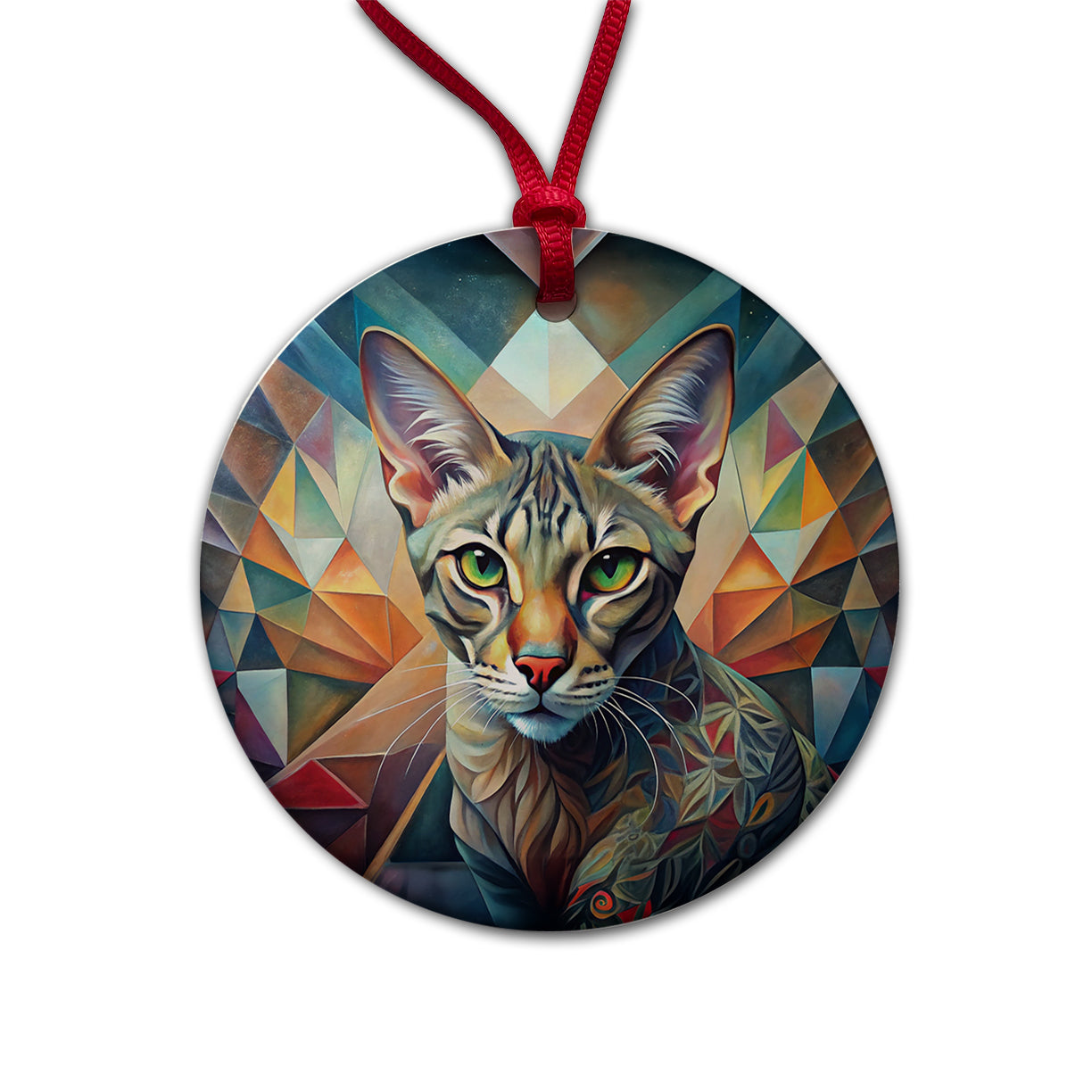 Ocicat Cat Abstract Art Round Ceramic Holiday Christmas Tree Ornament