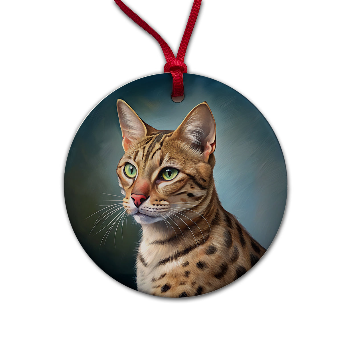 Ocicat Cat Illustration Round Ceramic Holiday Christmas Tree Ornament